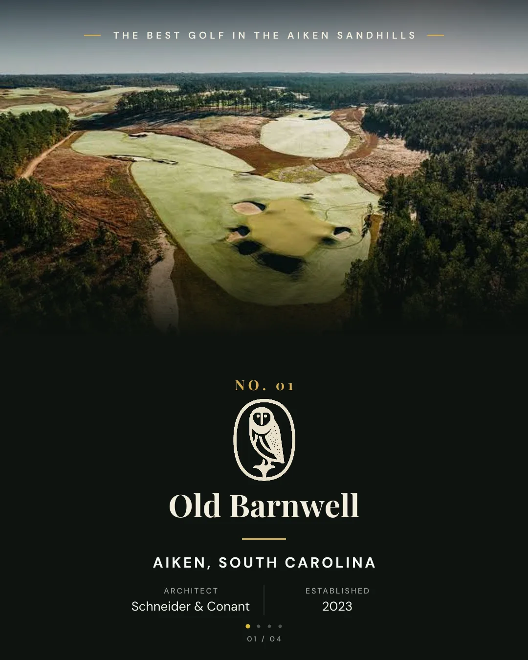 Old Barnwell — aerial view of rolling fairways, sandy scrub, and bold green complexes near Aiken