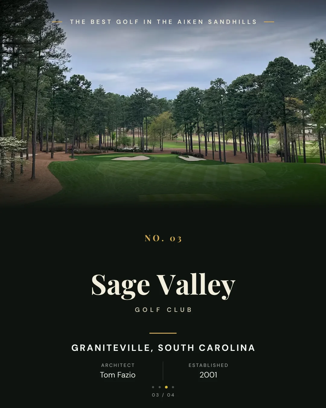 Sage Valley Golf Club — manicured green framed by tall pines and dogwoods in the South Carolina sandhills