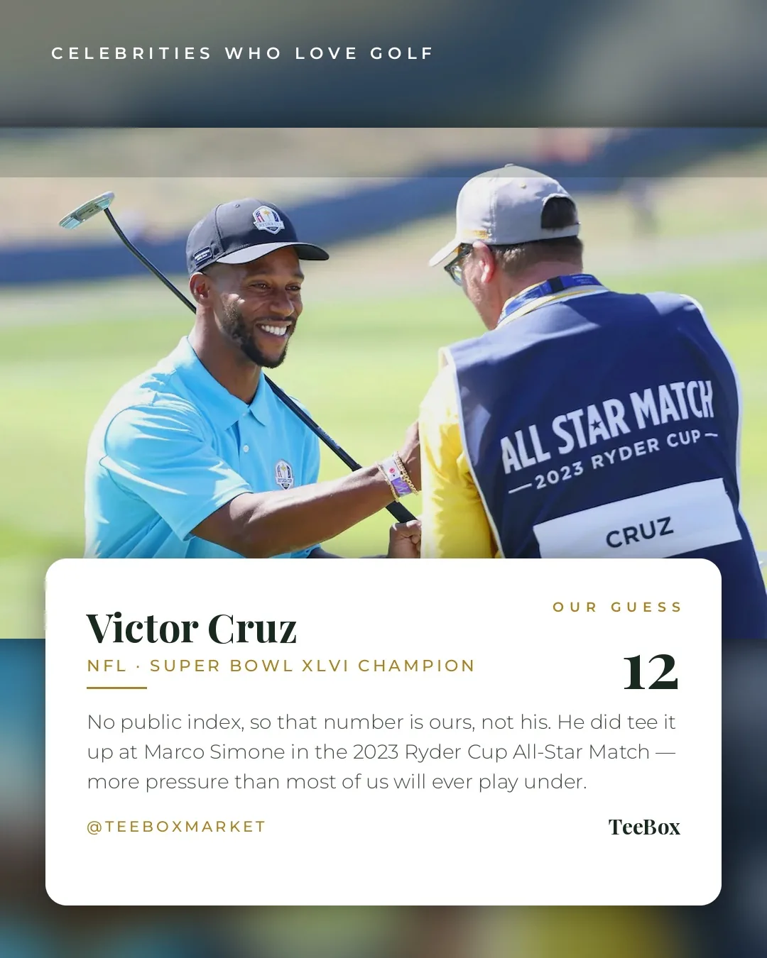 Victor Cruz shaking hands with his caddie at the 2023 Ryder Cup All-Star Match
