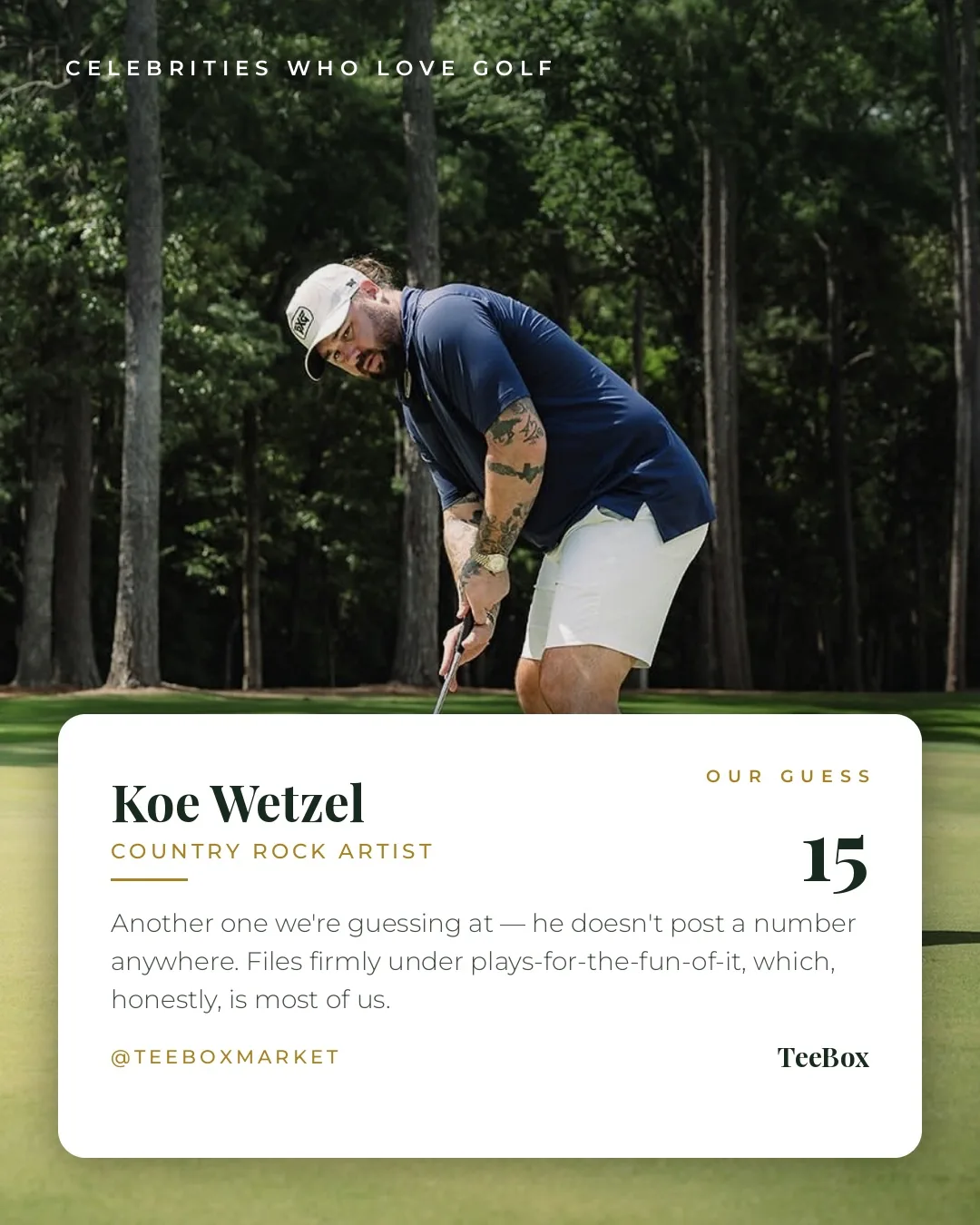 Koe Wetzel lining up a putt among tall pines