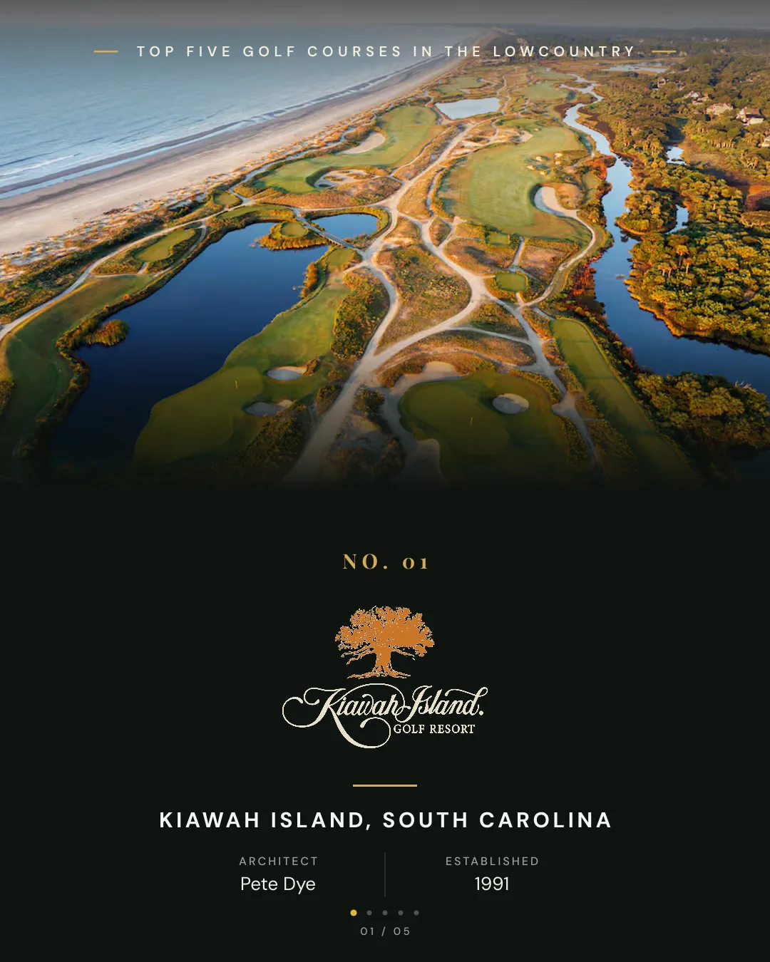 The Ocean Course at Kiawah Island — aerial of seaside holes running along the Atlantic beach