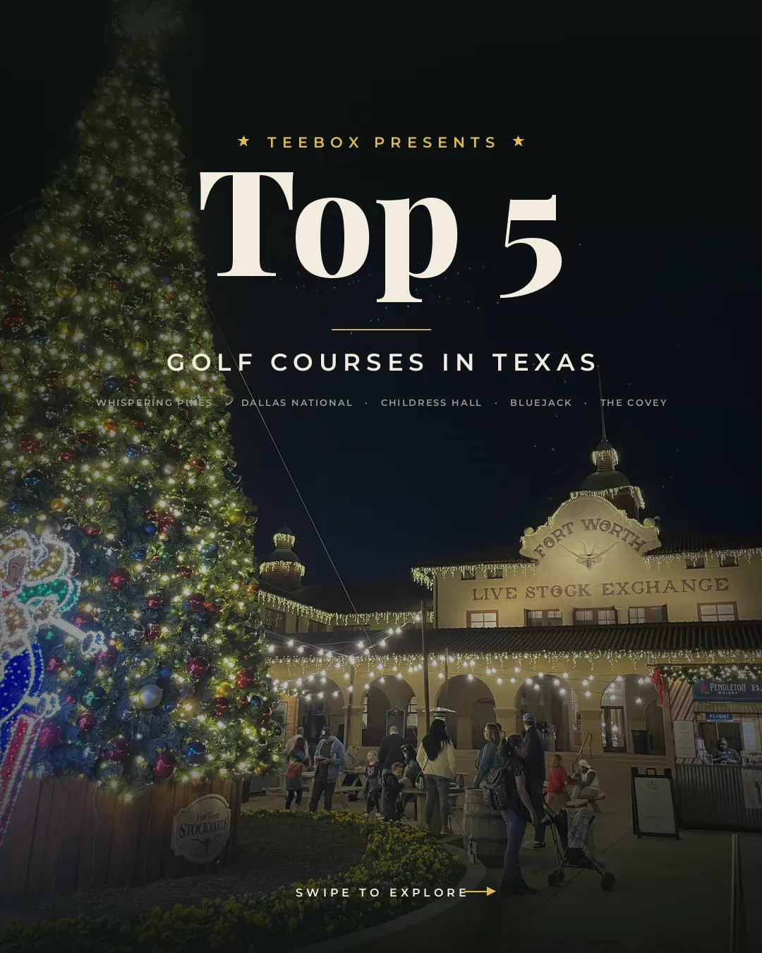 Sunlit Texas golf course fairway framed by tall pines — the best golf in the Lone Star State