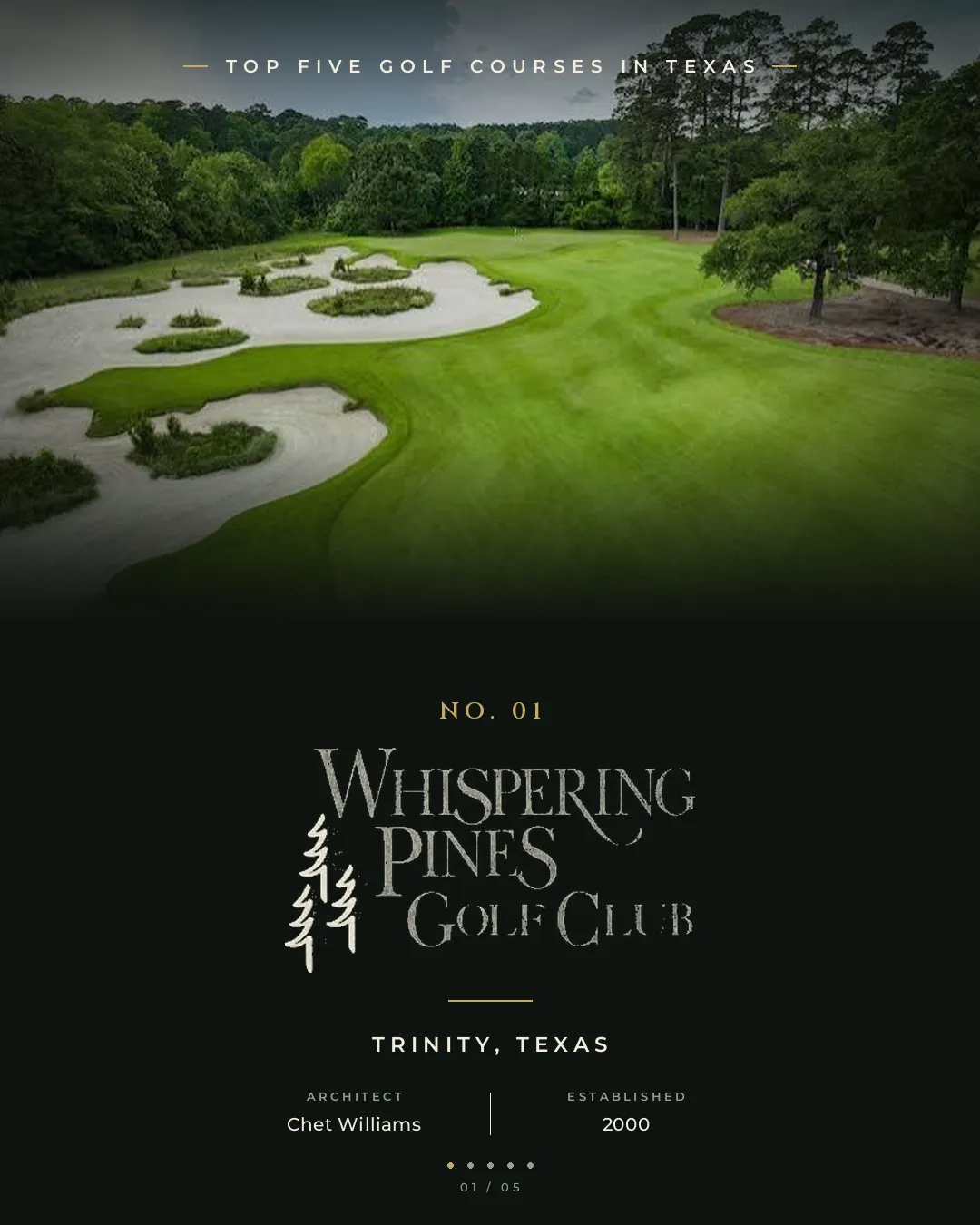 Whispering Pines Golf Club — fairway winding through towering East Texas pines